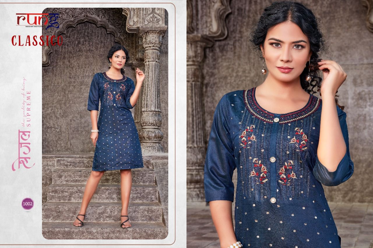 Rung Classico Fancy Ethnic Wear Silk  Designer Kurti Collection